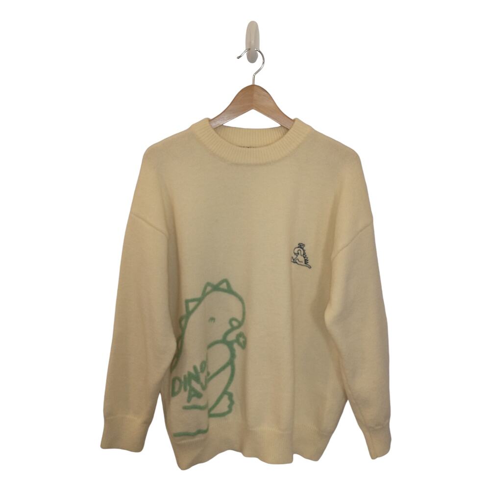 Cider Women's Thick Oversized Sweater Cream Medium Kitschy Dino Fun Cozy Warm